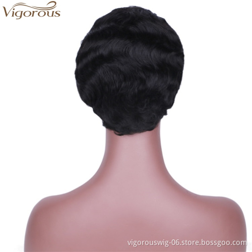 Vigorous Short Finger Wave Curly Wigs for Black Women African American Synthetic Retro Hair Wig Heat Resistant Fiber